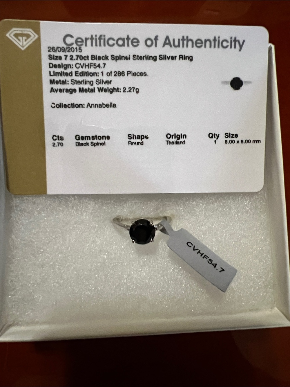 Annabella Black and Silver Round Spinel Sterling Ring